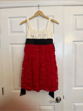 Cette Red, White and Black Rosette Party Dress